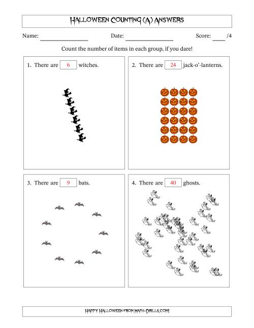 The Counting Halloween Objects in Various Arrangements (Harder Version) (A) Math Worksheet Page 2