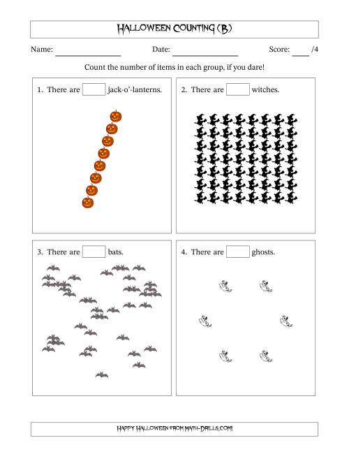 The Counting Halloween Objects in Various Arrangements (Harder Version) (B) Math Worksheet