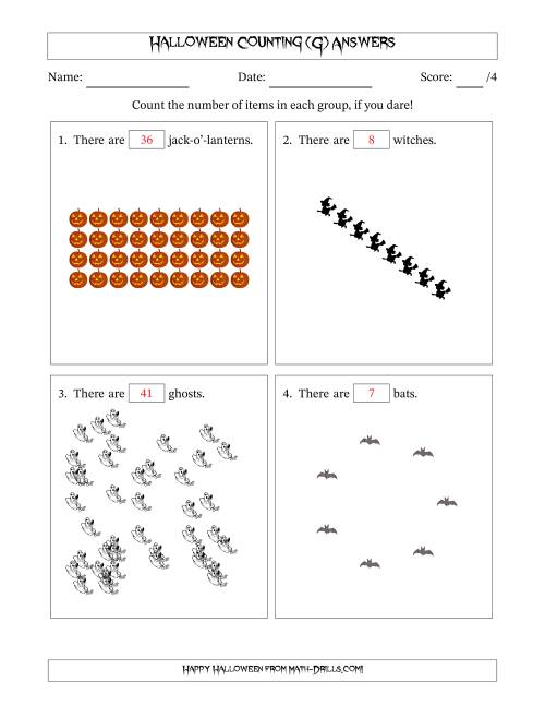 The Counting Halloween Objects in Various Arrangements (Harder Version) (G) Math Worksheet Page 2