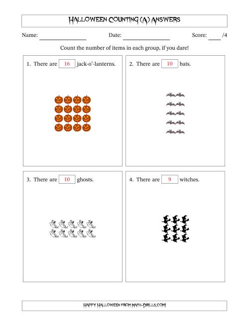 The Counting Halloween Objects in Rectangular Arrangements (Maximum Dimension 5) (A) Math Worksheet Page 2