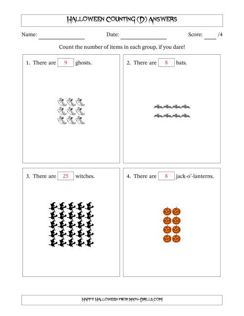 The Counting Halloween Objects in Rectangular Arrangements (Maximum Dimension 5) (D) Math Worksheet Page 2