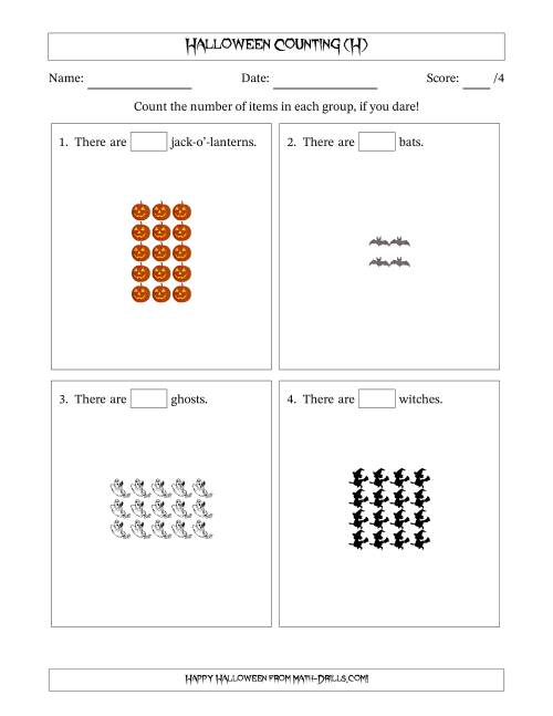The Counting Halloween Objects in Rectangular Arrangements (Maximum Dimension 5) (H) Math Worksheet