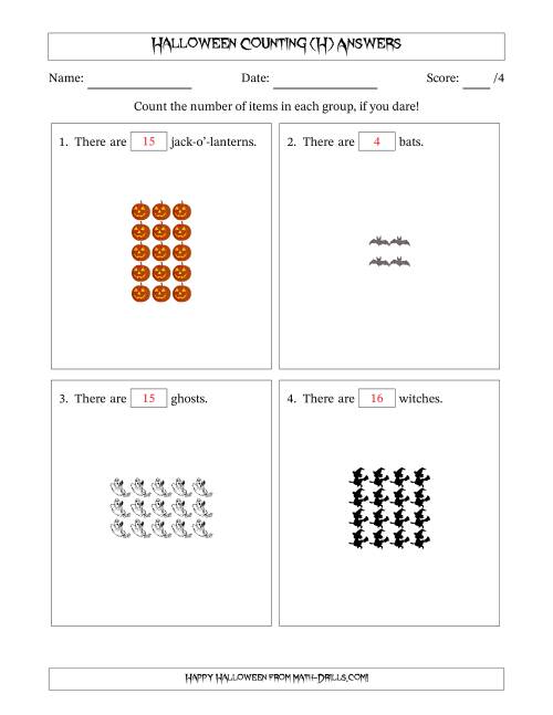The Counting Halloween Objects in Rectangular Arrangements (Maximum Dimension 5) (H) Math Worksheet Page 2