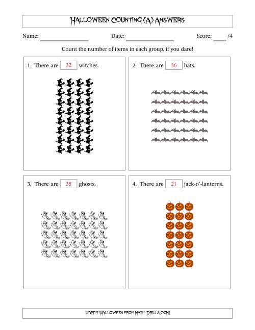The Counting Halloween Objects in Rectangular Arrangements (Maximum Dimension 9) (A) Math Worksheet Page 2