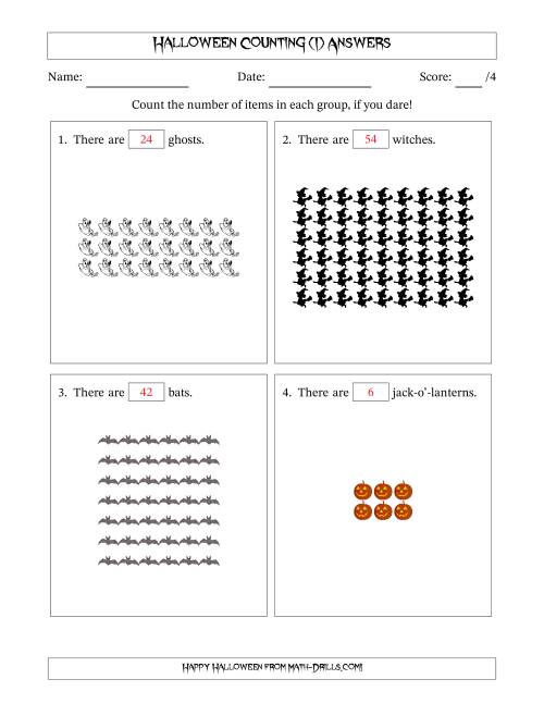 The Counting Halloween Objects in Rectangular Arrangements (Maximum Dimension 9) (I) Math Worksheet Page 2