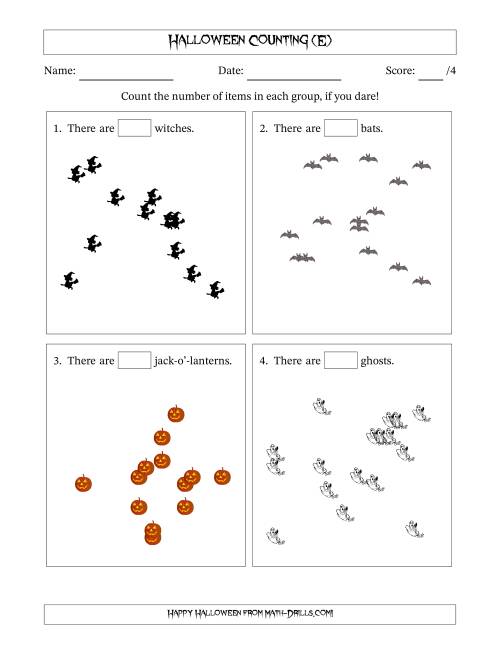 The Counting up to 20 Halloween Objects in Scattered Arrangements (E) Math Worksheet