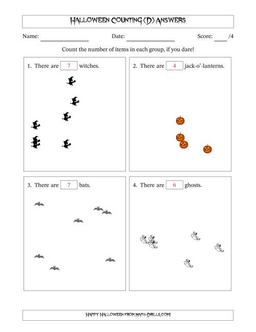 The Counting up to 10 Halloween Objects in Scattered Arrangements (D) Math Worksheet Page 2