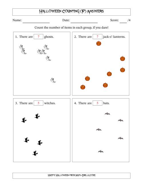 The Counting up to 10 Halloween Objects in Scattered Arrangements (F) Math Worksheet Page 2