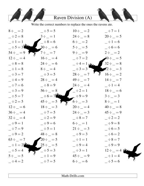 The Raven Division with Missing Terms (A) Math Worksheet