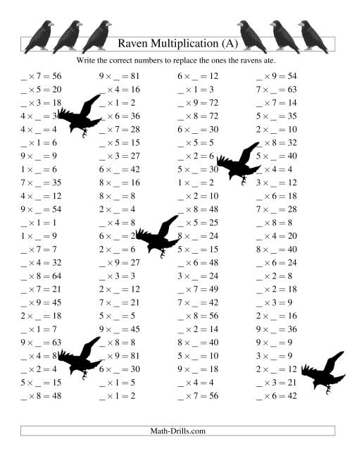 The Raven Multiplication with Missing Terms (A) Math Worksheet