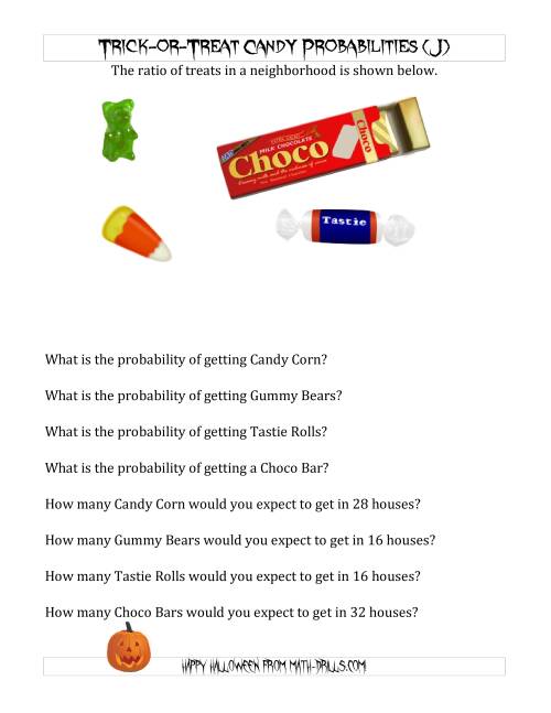 The Trick-or-Treat Candy Probabilities and Predictions (J) Math Worksheet