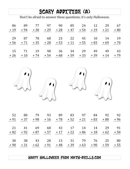 The Scary Addition with Double-Digit Numbers (A) Math Worksheet