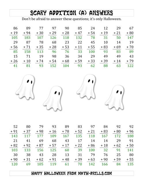 The Scary Addition with Double-Digit Numbers (A) Math Worksheet Page 2