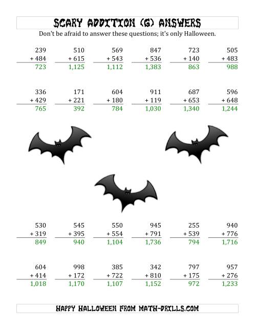 The Scary Addition with Triple-Digit Numbers (G) Math Worksheet Page 2