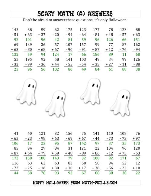 The Scary Addition and Subtraction with Double-Digit Numbers (A) Math Worksheet Page 2