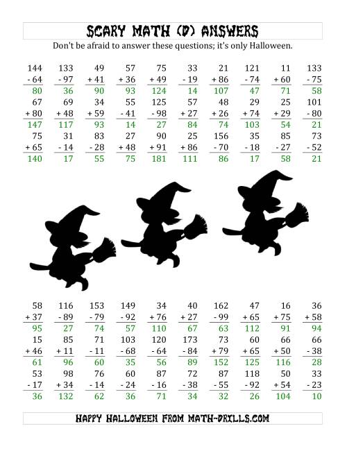 The Scary Addition and Subtraction with Double-Digit Numbers (D) Math Worksheet Page 2