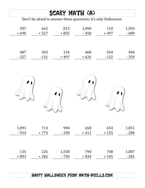 The Scary Addition and Subtraction with Triple-Digit Numbers (A) Math Worksheet