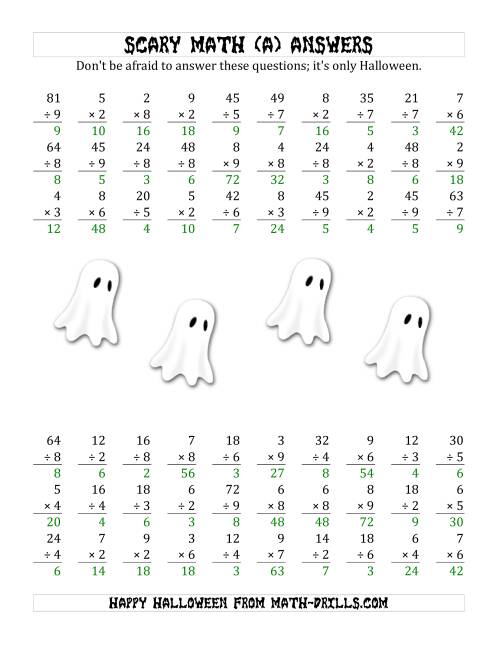 The Scary Multiplication and Division (1-Digit) (A) Math Worksheet Page 2