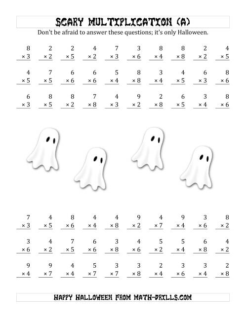 The Scary Multiplication (1-Digit by 1-Digit) (A) Math Worksheet