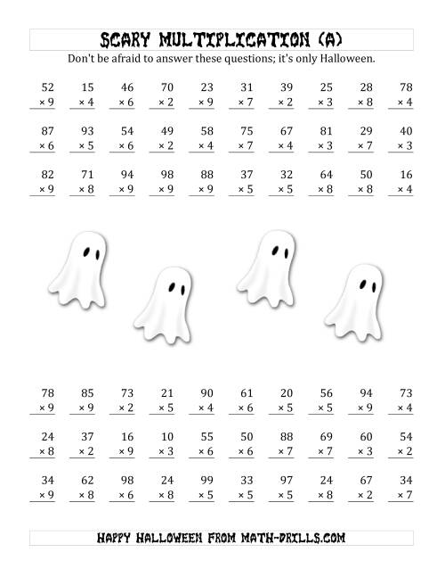 The Scary Multiplication (2-Digit by 1-Digit) (A) Math Worksheet