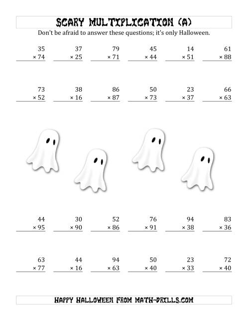 The Scary Multiplication (2-Digit by 2-Digit) (A) Math Worksheet