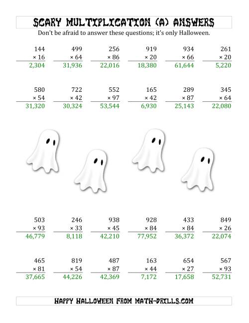 The Scary Multiplication (3-Digit by 2-Digit) (A) Math Worksheet Page 2