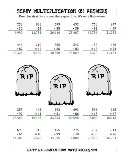 Scary Multiplication 3 Digit by 2 Digit B 