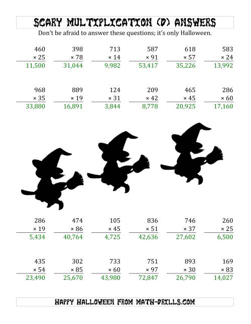 The Scary Multiplication (3-Digit by 2-Digit) (D) Math Worksheet Page 2