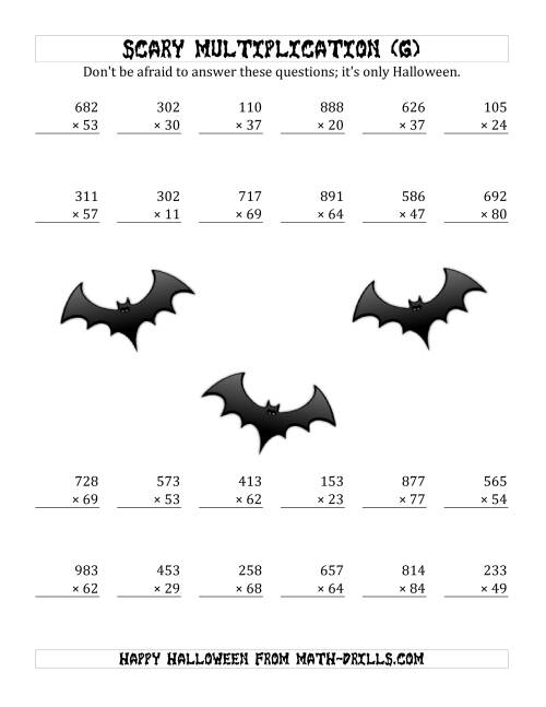 The Scary Multiplication (3-Digit by 2-Digit) (G) Math Worksheet