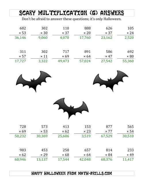 The Scary Multiplication (3-Digit by 2-Digit) (G) Math Worksheet Page 2