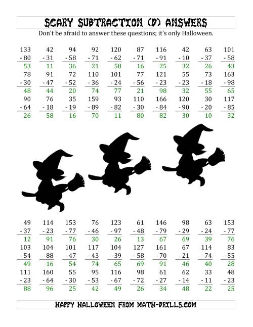 The Scary Subtraction with Double-Digit Subtrahends and Differences (D) Math Worksheet Page 2