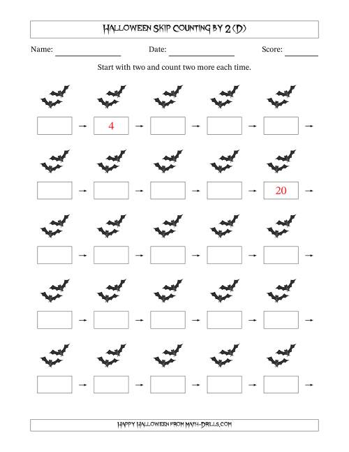 The Halloween Skip Counting by 2 (D) Math Worksheet