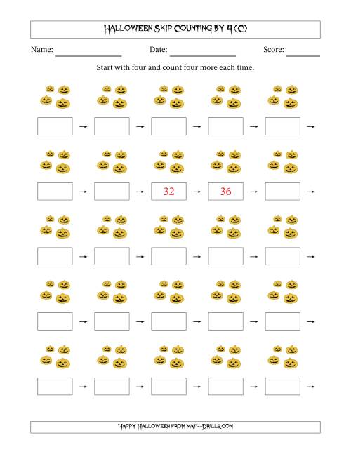 The Halloween Skip Counting by 4 (C) Math Worksheet
