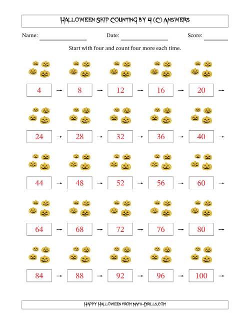 The Halloween Skip Counting by 4 (C) Math Worksheet Page 2