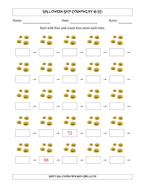 The Halloween Skip Counting by 4 (H) Math Worksheet