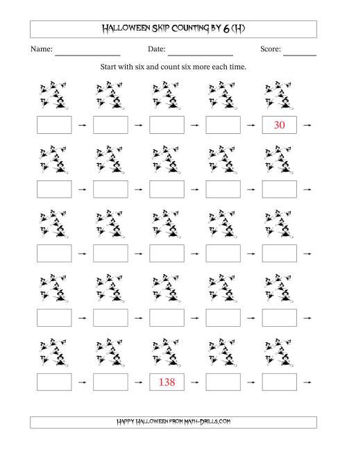 The Halloween Skip Counting by 6 (H) Math Worksheet