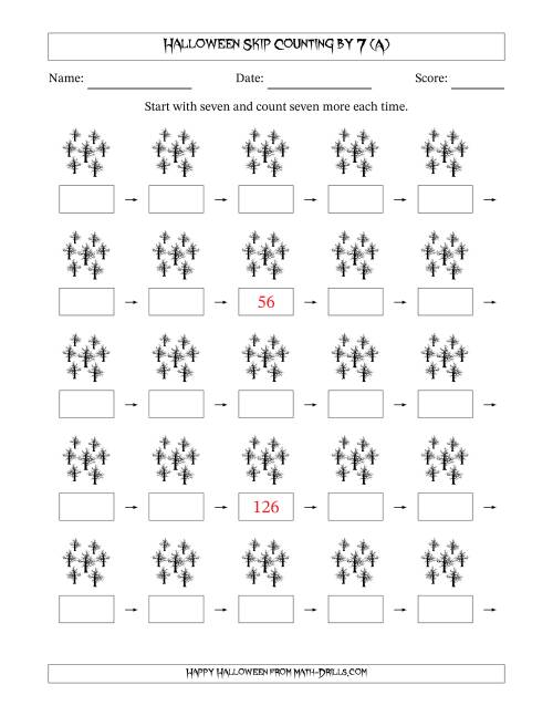 The Halloween Skip Counting by 7 (A) Math Worksheet