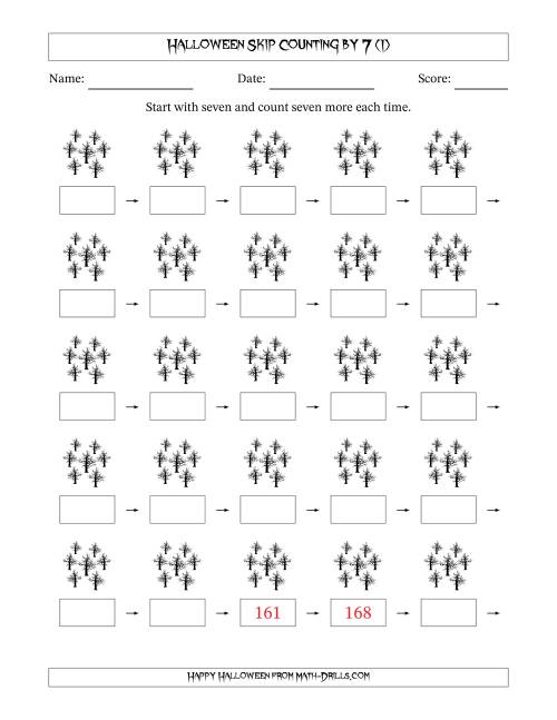 The Halloween Skip Counting by 7 (I) Math Worksheet