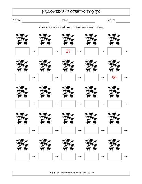 The Halloween Skip Counting by 9 (D) Math Worksheet