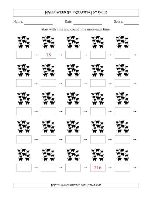 The Halloween Skip Counting by 9 (J) Math Worksheet