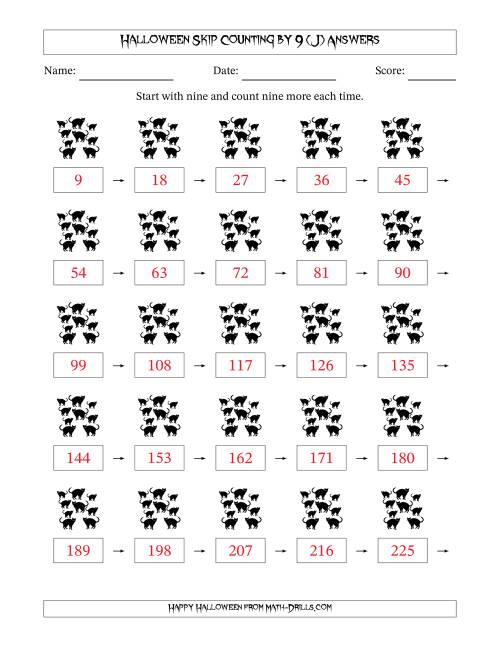The Halloween Skip Counting by 9 (J) Math Worksheet Page 2