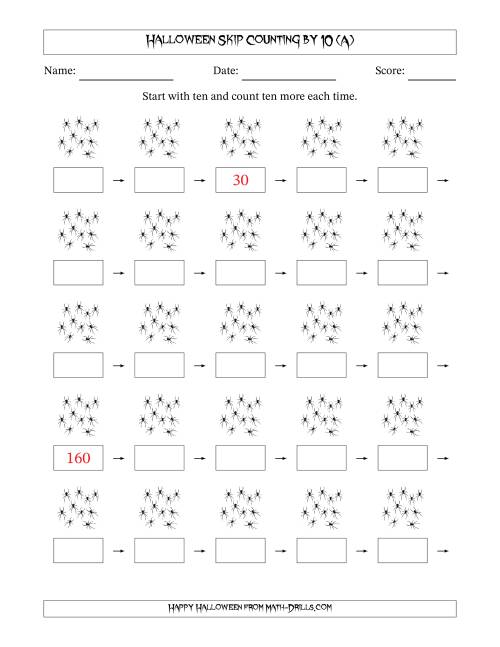 The Halloween Skip Counting by 10 (A) Math Worksheet