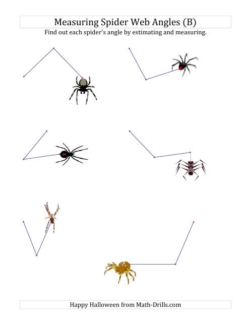 The Measuring Spider Web Angles (B) Math Worksheet