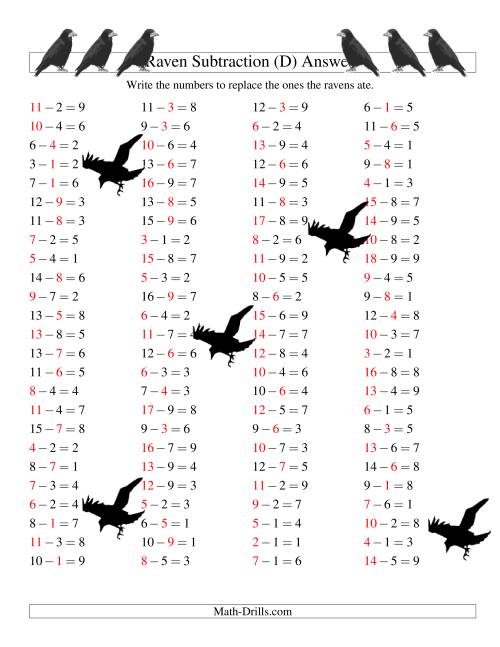 The Raven Subtraction with Missing Terms (D) Math Worksheet Page 2