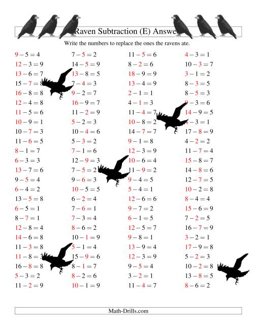 The Raven Subtraction with Missing Terms (E) Math Worksheet Page 2