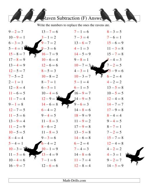 The Raven Subtraction with Missing Terms (F) Math Worksheet Page 2