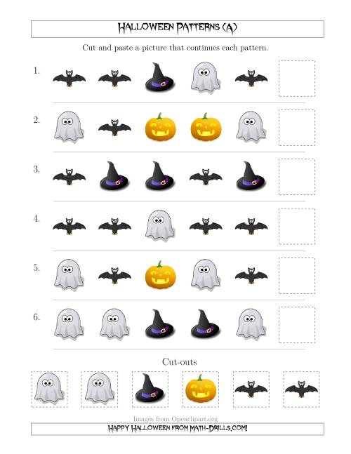 The Not-So-Scary Halloween Picture Patterns with Shape Attribute Only (A) Math Worksheet