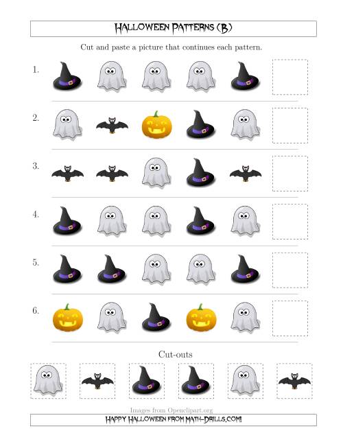 The Not-So-Scary Halloween Picture Patterns with Shape Attribute Only (B) Math Worksheet