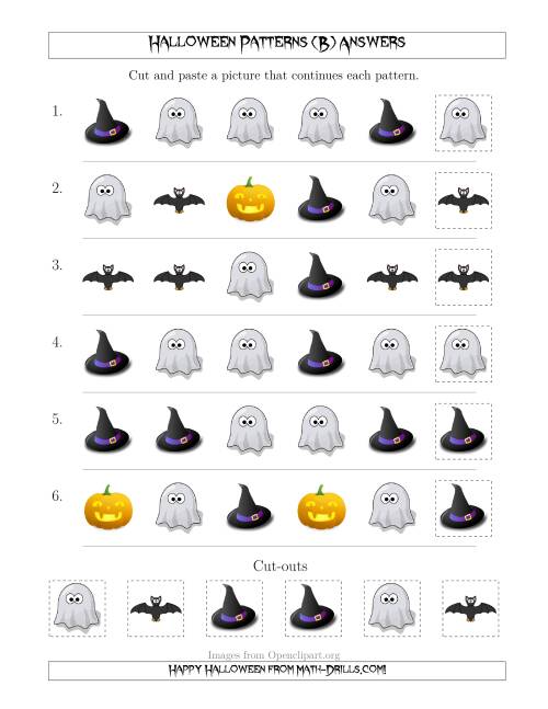 The Not-So-Scary Halloween Picture Patterns with Shape Attribute Only (B) Math Worksheet Page 2