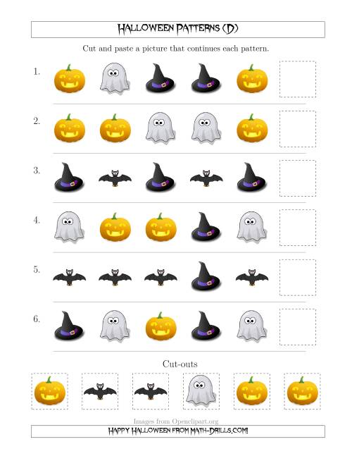 The Not-So-Scary Halloween Picture Patterns with Shape Attribute Only (D) Math Worksheet